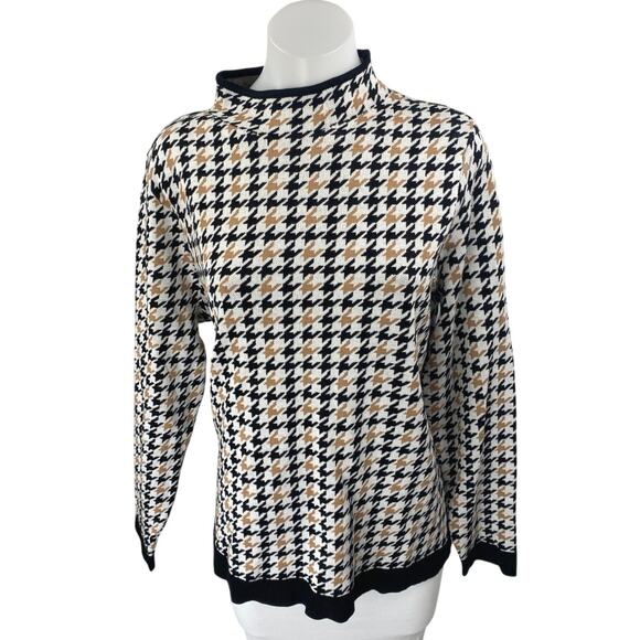 Adrianna Papell Women's Multicolor Houndstooth Long Sleeve Sweater Top Size L - Picture 1 of 4